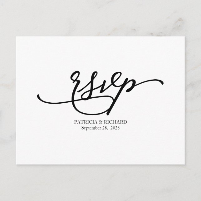 Carte Postale Calligraphie simple et élégante Mariage RSVP (Devant)
