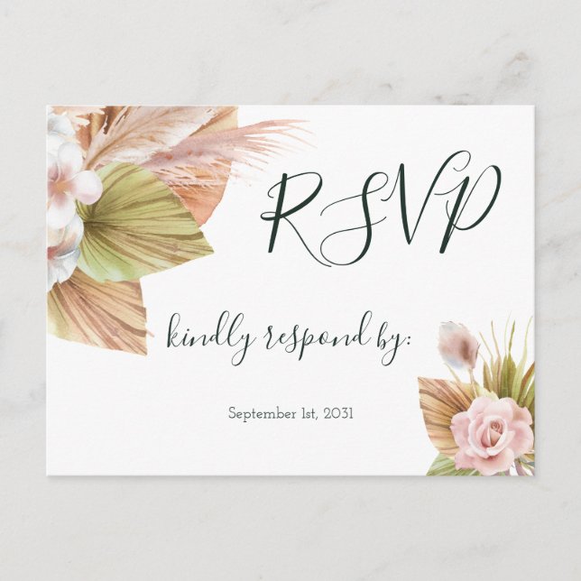Carte Postale Calligraphie simple Mariage floral rustique RSVP P (Devant)