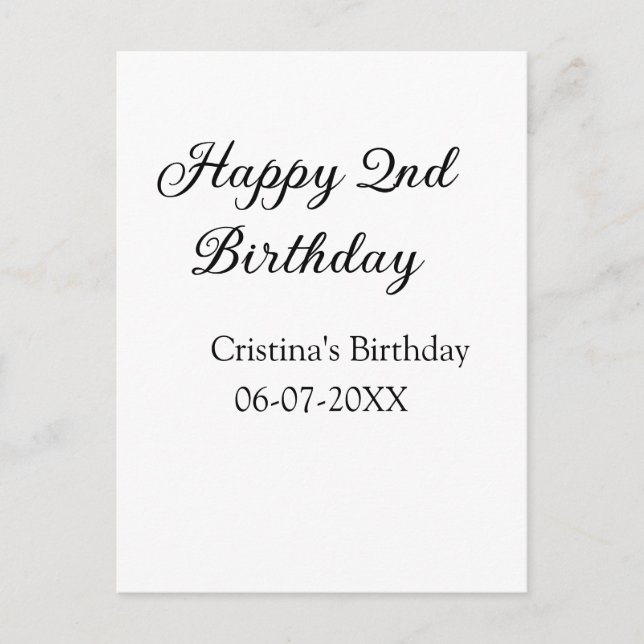 Carte Postale calligraphie simple minimale joyeux 2e anniversair (Devant)