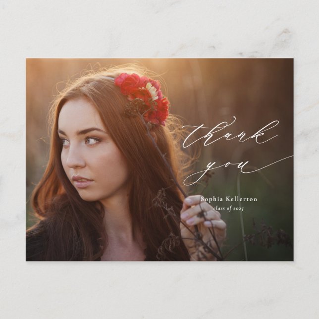 Carte Postale Calligraphie superposition photo Merci de diplôme (Devant)