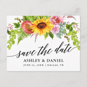 Carte Postale Calligraphie Tournesol Boho Floral Enregistrer La 