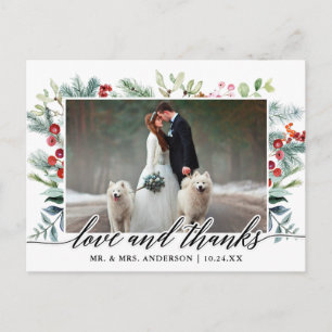 Carte Postale Calligraphie Vert de l'hiver Amour Merci Mariage