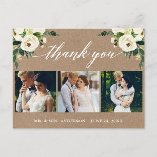 Carte Postale Calligraphie Verte Florale Mariage Remerciement Kr