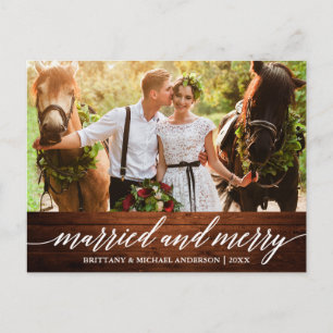Carte Postale Calligraphie Wood Marié et Joyeux Mariage Photo