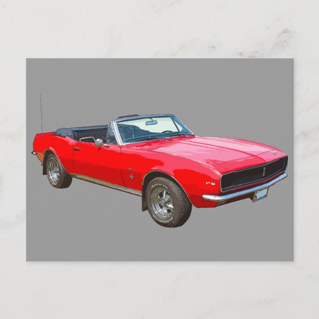 Carte Postale Camaro Muscle Car 1967 rouge convertible (Devant)