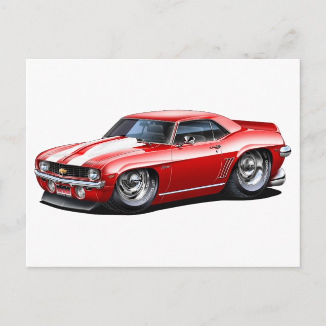 Carte Postale Camaro SS rouge-blanc 1969 (Devant)