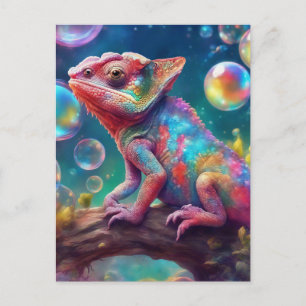Carte Postale Caméléon avec bulles