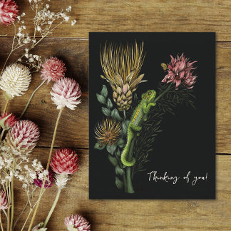 Carte Postale Caméléon floral noir élégant - Pensée pour toi