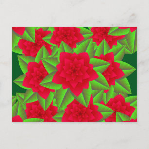 Carte Postale Camellias rouge foncé et Feuilles verts
