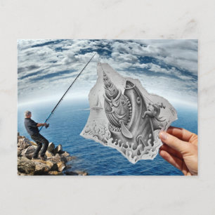 Carte Postale Caméra Crayon Vs - Requin