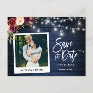 Carte Postale Caméra Instantanée Bleu Bois Floral Concasseurs Éc