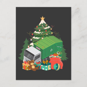 Carte Postale Camion à ordures Noël Sapin de Noël Camionneur