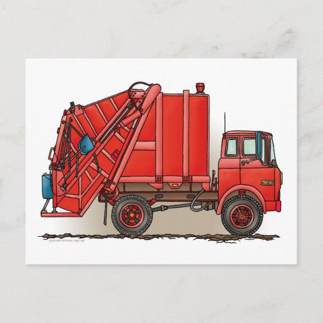 Carte Postale Camion à ordures rouges (Devant)