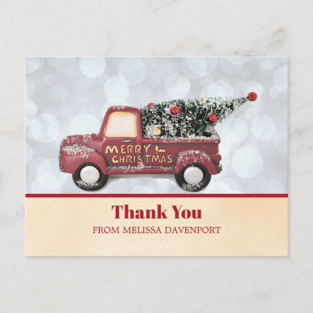 Carte Postale Camion de livraison de Noël avec Merci d'arbre de  (Devant)