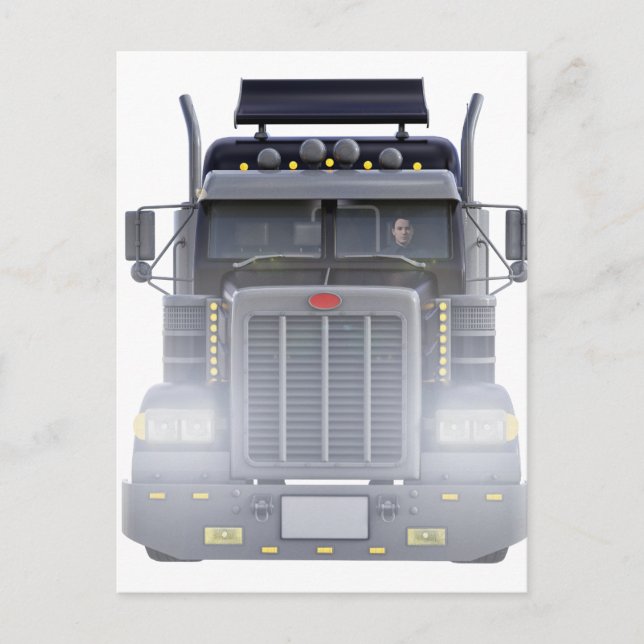 Carte Postale Camion de remorque semi-noir avec phares (Devant)