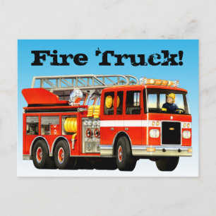 Carte Postale Camion d'incendie rouge personnalisé