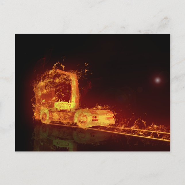 Carte Postale Camion feu rouge dans les flammes (Devant)