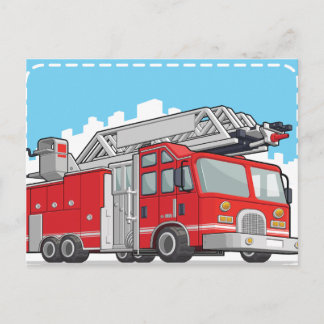 Carte Postale Camion-feu rouge ou moteur d'incendie