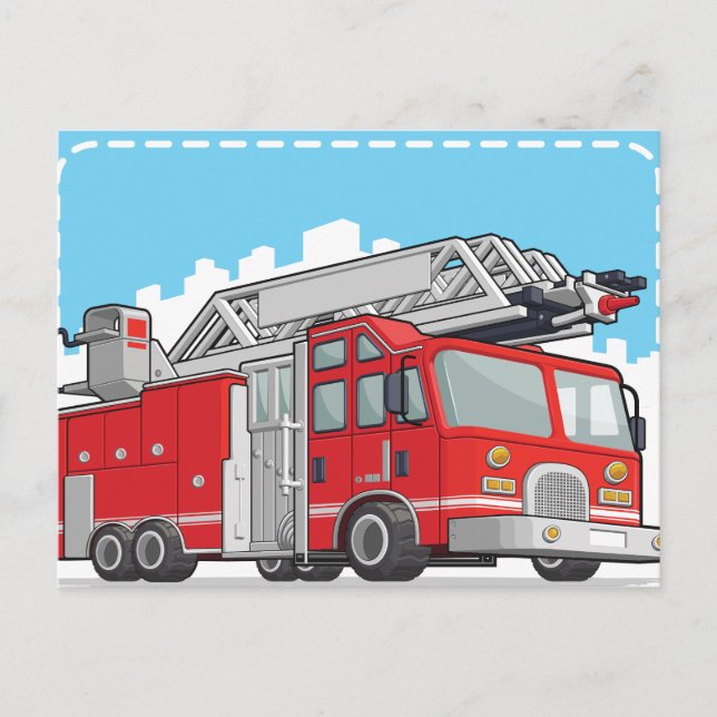 Carte Postale Camion-feu rouge ou moteur d'incendie (Devant)