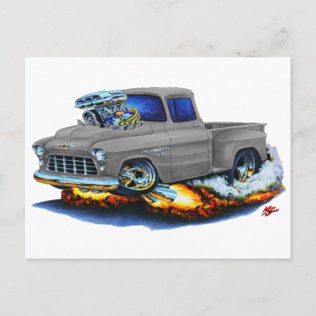 Carte Postale Camion Gris de cueillette en cuir Chevy 1955 (Devant)