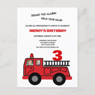 Carte Postale Camion Red Fire deux photo Anniversaire Fête Invit