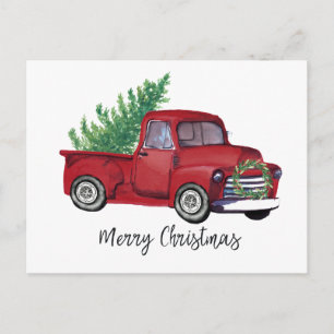 Carte Postale Camion rouge d'aquarelle de Noël agricole