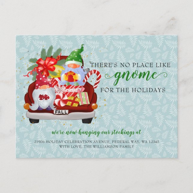 Carte Postale Camion rouge Gnome de vacances mignonne Nous avons (Devant)