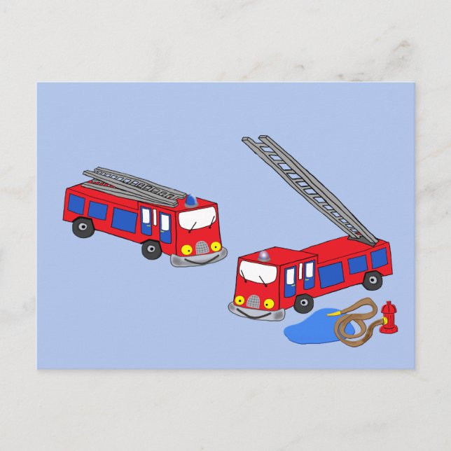 Carte Postale Camions pompiers rouges (Devant)