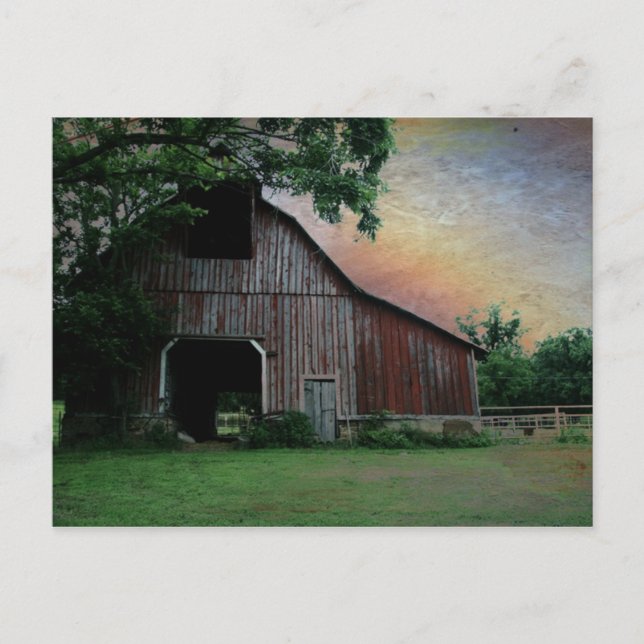 Carte Postale campagne coucher de soleil paysage agricole ancien (Devant)
