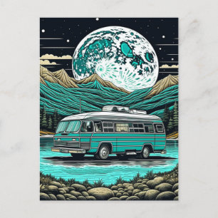 Carte Postale Camper turquoise Vintage RV dans les montagnes Ret