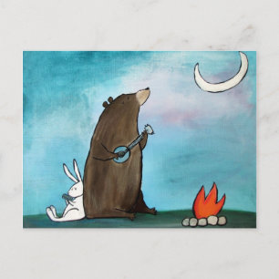 Carte Postale Camping Bear Whimsical Storybook Art