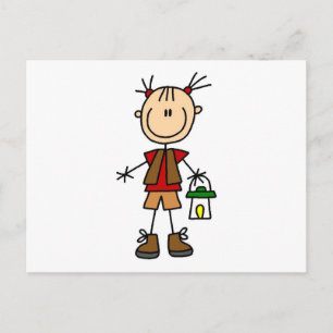 Carte Postale Camping Girl avec chemises et cadeaux lanternes
