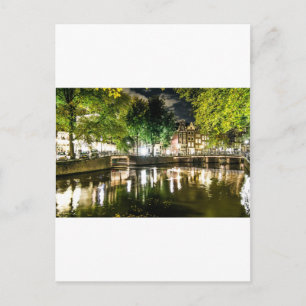 Carte Postale canal de nuit à Amsterdam, Pays-Bas