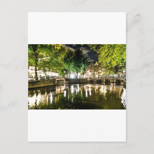 Carte Postale canal de nuit à Amsterdam, Pays-Bas (Devant)