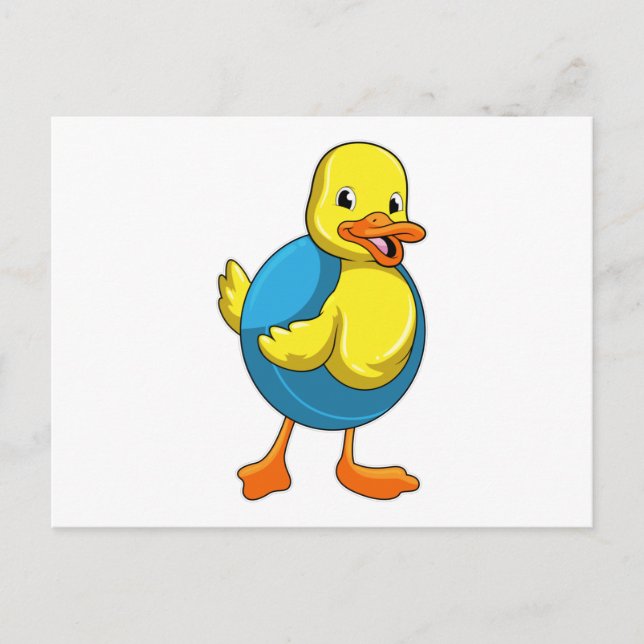 Carte Postale Canard à la piscine avec un cercle de natation (Devant)
