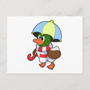 Carte Postale Canard à la pluie avec parapluie