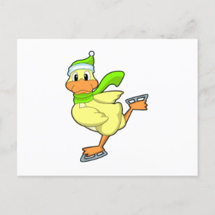 Carte Postale Canard au patinage sur glace avec patins sur glace
