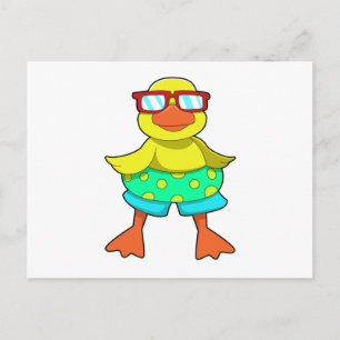 Carte Postale Canard avec bouée et lunettes de soleil
