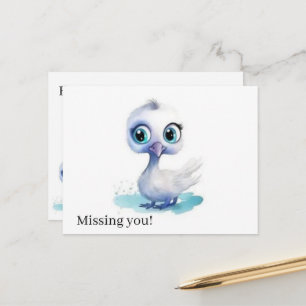Carte postale Canard Blanc Mignon Tu me manques !