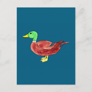 Carte Postale Canard colvert à tête verte aquarelle