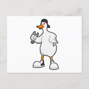 Carte Postale Canard comme artisan avec outil et Casquette