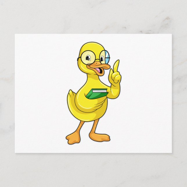Carte Postale Canard comme enseignant avec livre et lunettes (Devant)