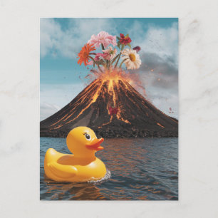 Carte Postale Canard en caoutchouc de volcan surréaliste 