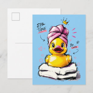 Carte Postale Canard en caoutchouc mignon avec turban de serviet