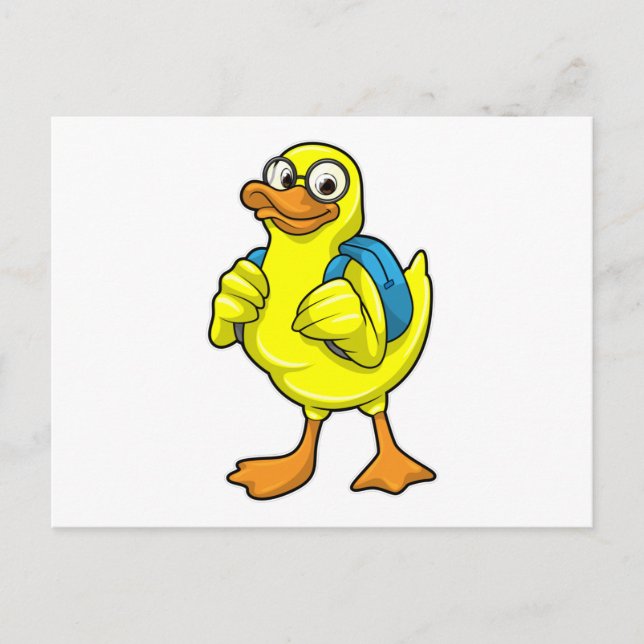 Carte Postale Canard en élève avec cartable (Devant)