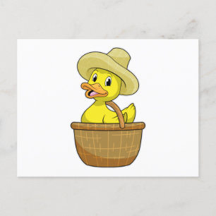 Carte Postale Canard en fermier avec panier