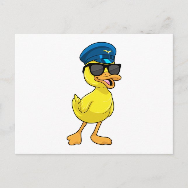 Carte Postale Canard en pilote avec chapeau de pilote (Devant)