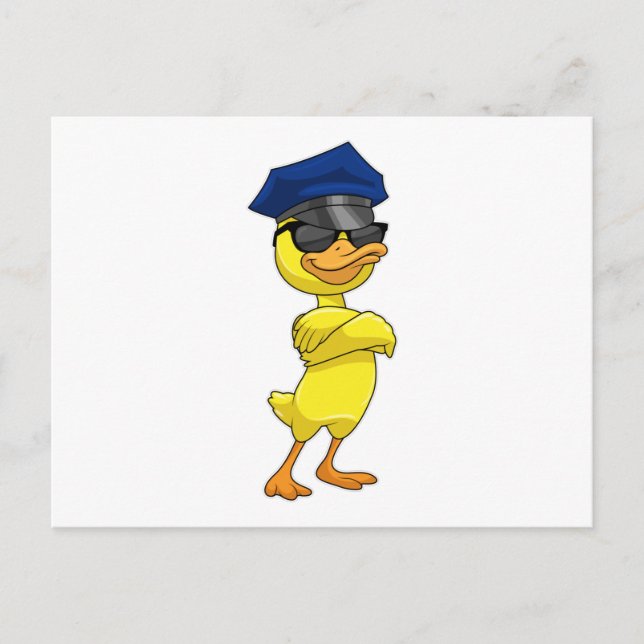 Carte Postale Canard en policier avec casquette de policier (Devant)