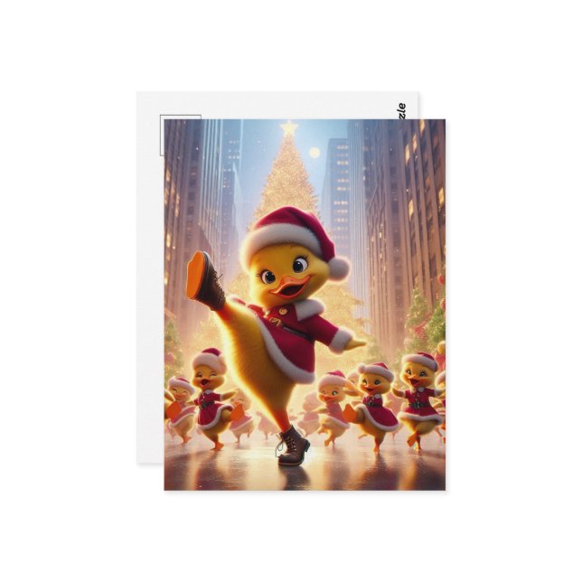 Carte Postale Canards de Noël en train de danser (Devant/Arrière en situation)