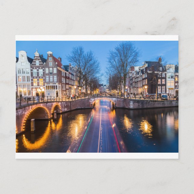 Carte Postale Canaux d'Amsterdam la nuit (Devant)